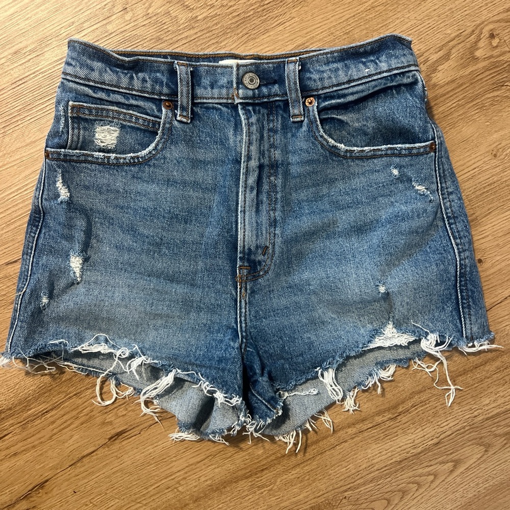 Abercrombie & Fitch Blue Jean Shorts Distressed High-Waisted